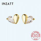 925 Silver Zircon Heart Stud Earrings for Women Party Jewelry