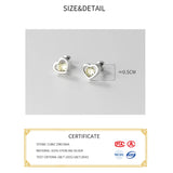 925 Sterling Silver Zircon Heart Stud Earrings For Women