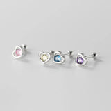 925 Sterling Silver Zircon Heart Stud Earrings For Women