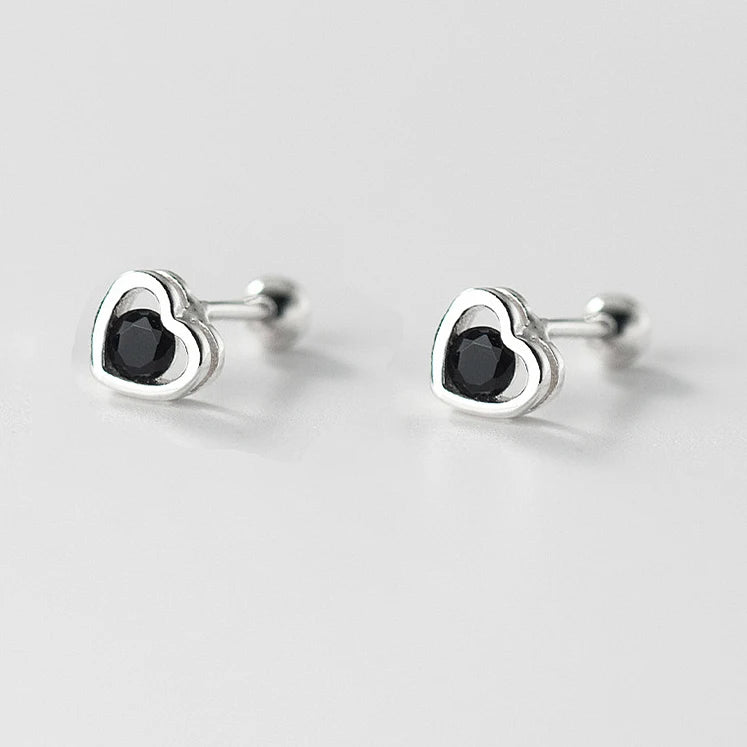 925 Sterling Silver Zircon Heart Stud Earrings For Women