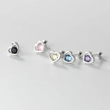 925 Sterling Silver Zircon Heart Stud Earrings For Women
