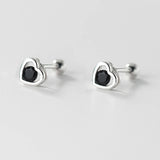 925 Sterling Silver Zircon Heart Stud Earrings For Women