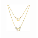 925 Silver Zircon Butterfly Double Chain Choker Necklace for Women