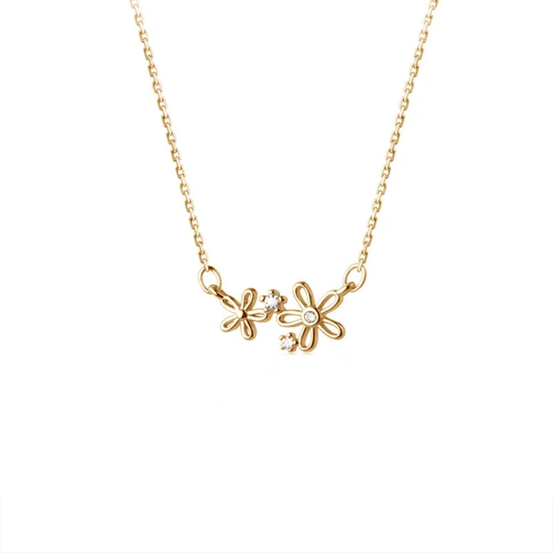 925 Silver Zircon Flower Pendant Choker Necklace for Women