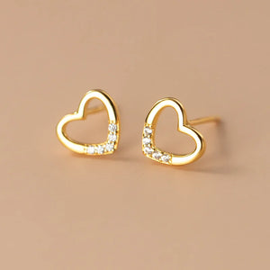 925 Silver Zircon Heart Stud Earrings Wedding Jewelry