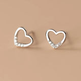925 Silver Zircon Heart Stud Earrings Wedding Jewelry