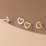 925 Silver Zircon Heart Stud Earrings Wedding Jewelry