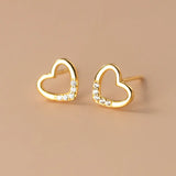 925 Silver Zircon Heart Stud Earrings Wedding Jewelry