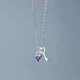 925 Silver Zircon Key Heart Choker Necklace Women Fine Jewelry