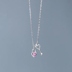 925 Silver Zircon Key Heart Choker Necklace Women Fine Jewelry
