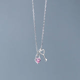 925 Silver Zircon Key Heart Choker Necklace Women Fine Jewelry