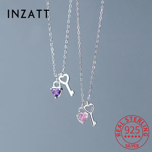 925 Silver Zircon Key Heart Choker Necklace Women Fine Jewelry