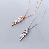 925 Silver Zircon Leaves Pendant Necklace for Women