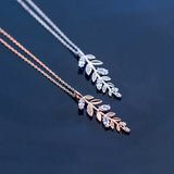 925 Silver Zircon Leaves Pendant Necklace for Women