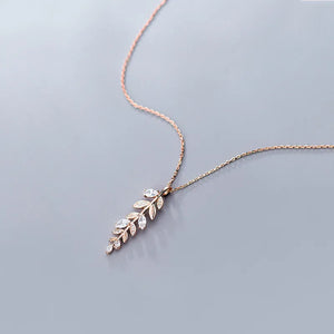 925 Silver Zircon Leaves Pendant Necklace for Women