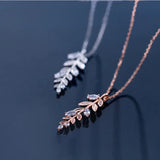 925 Silver Zircon Leaves Pendant Necklace for Women