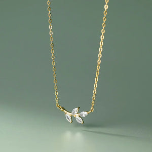 925 Silver Zircon Leaves Choker Necklace Women Fine Jewelry