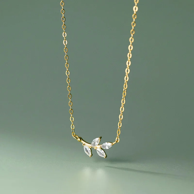 925 Silver Zircon Leaves Choker Necklace Women Fine Jewelry