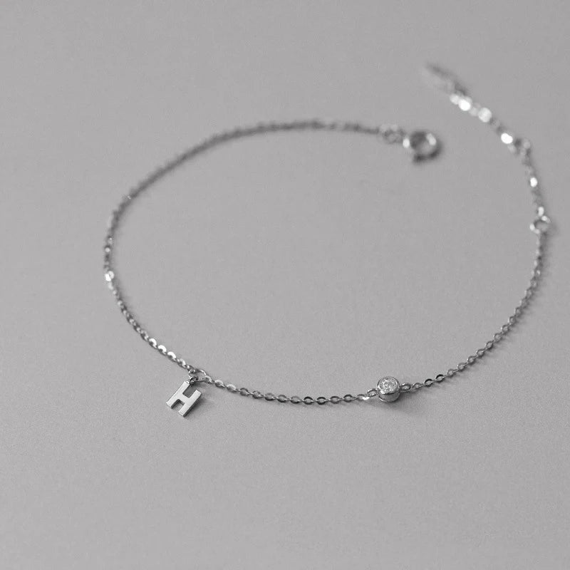 INZATT 925 Silver Zircon Letter Bracelet 14K Gold Women Jewelry