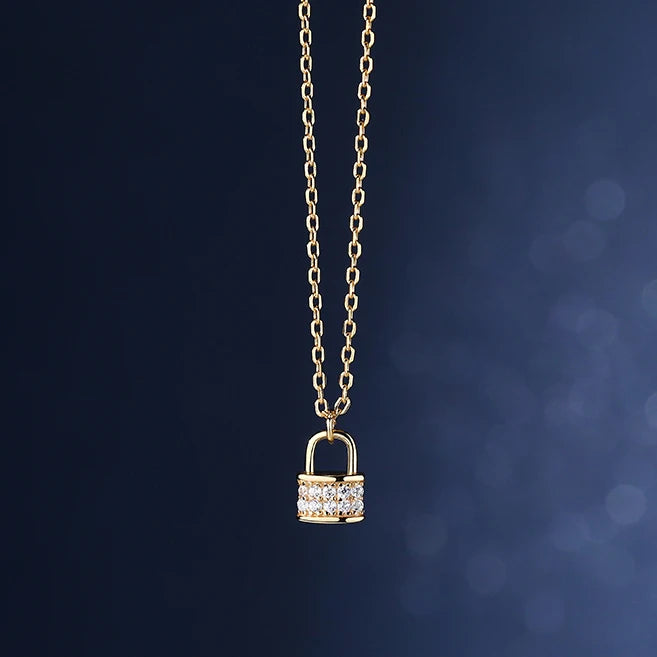 925 Silver Zircon Lock Pendant Necklace For Women
