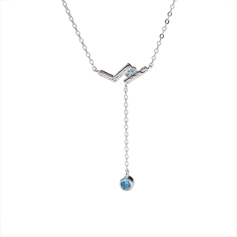 925 Silver Zircon Tassel Pendant Choker Necklace Women Fine Jewelry