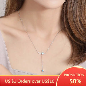925 Silver Zircon Tassel Pendant Choker Necklace Women Fine Jewelry