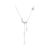 925 Silver Zircon Moon Star Tassel Choker Necklace for Women