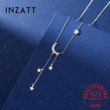 925 Silver Zircon Moon Star Tassel Choker Necklace for Women