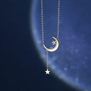 925 Silver Zircon Moon Star Tassel Choker Necklace Women