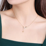 925 Silver Zircon Moon Star Tassel Choker Necklace Women