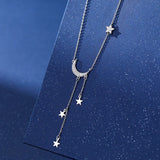 925 Silver Zircon Moon Star Tassel Choker Necklace for Women