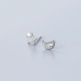 925 Silver Moon Stud Earrings Zircon Women's Jewelry Gift