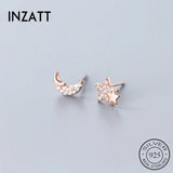 925 Silver Moon Stud Earrings Zircon Women's Jewelry Gift