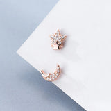 925 Silver Moon Stud Earrings Zircon Women's Jewelry Gift