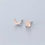 925 Silver Moon Stud Earrings Zircon Women's Jewelry Gift