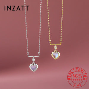 925 Silver Zircon Moonstone Opal Heart Pendant Necklace Women