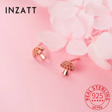 925 Silver Zircon Mushroom Stud Earrings Punk Fine Jewelry