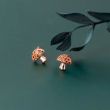 925 Silver Zircon Mushroom Stud Earrings Punk Fine Jewelry
