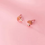 925 Silver Zircon Mushroom Stud Earrings Punk Fine Jewelry