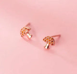 925 Silver Zircon Mushroom Stud Earrings Punk Fine Jewelry