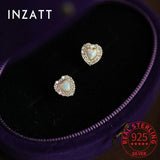 925 Silver Zircon Opal Heart Stud Earrings for Women