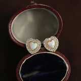 925 Silver Zircon Opal Heart Stud Earrings for Women