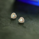 925 Silver Zircon Opal Heart Stud Earrings for Women