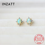 925 Silver Zircon Opal Star Stud Earrings For Women