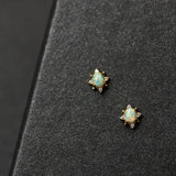 925 Silver Zircon Opal Star Stud Earrings For Women