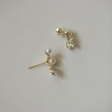 925 Silver Zircon Pearl Feather Stud Earrings For Women