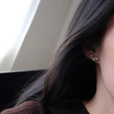 925 Silver Zircon Pearl Feather Stud Earrings For Women