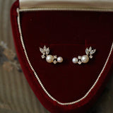 925 Silver Zircon Pearl Feather Stud Earrings For Women