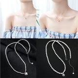925 Silver Zircon Pearl Heart Choker Necklace Women Jewelry Bohemian Accessory