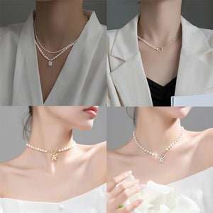925 Silver Zircon Pearl Heart Choker Necklace Women Jewelry Bohemian Accessory